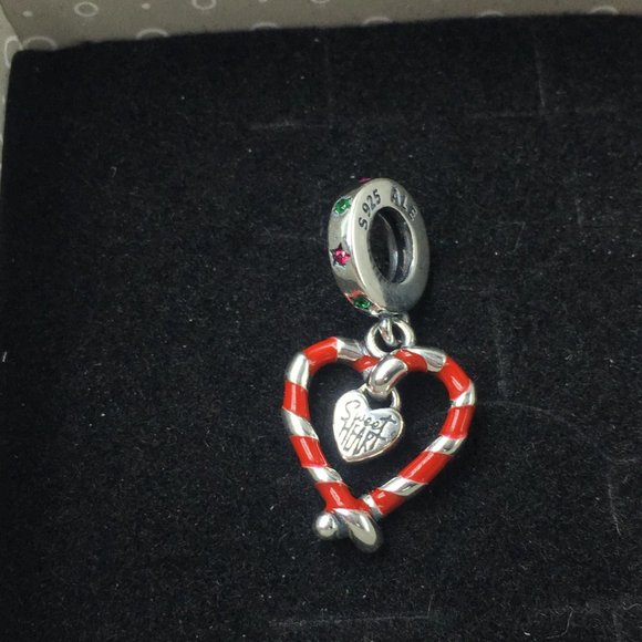 Pandora Double Candy Cane Heart Christmas Dangle Charm - Picture 3 of 3